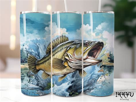 Bass Fish Jumping Fishing Fisherman Oz Skinny Tumbler Wrap Etsy