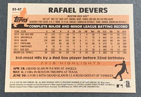 Yahoo オークション 2018 Topps Rafael Devers 83 47 RC Rookie Red