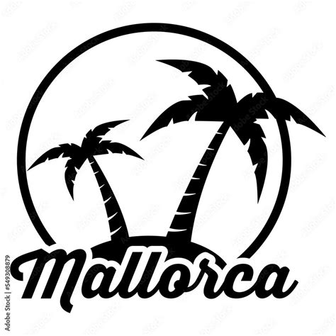 Destino de vacaciones. Logo aislado con texto manuscrito Mallorca con silueta de isla con ...