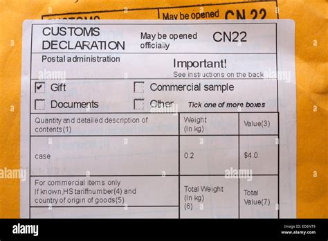 Customs Declaration Information On Package Stock Photo 76980857 Alamy