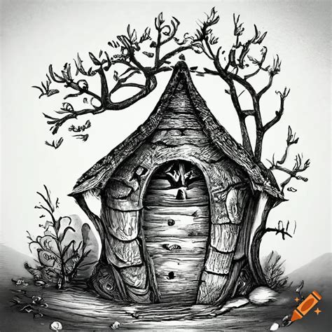 Detailed Black And White Illustration Of A Fairy House On Craiyon