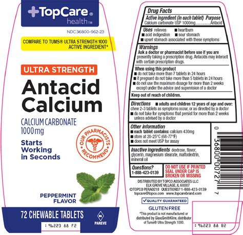 Topcare Antacid Calcium Calcium Carbonate Tablet Chewable