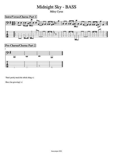 Midnight Sky Bass Tab - basscampus - Online Bass Lessons