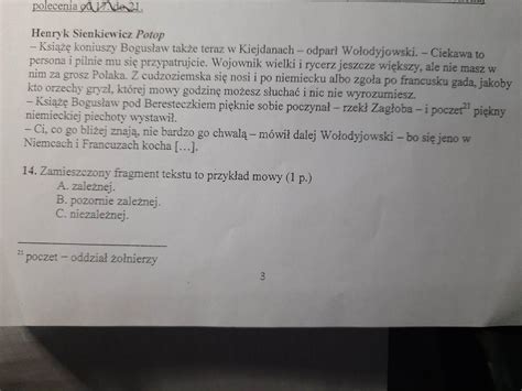 Zamieszczony Fragment Tekstu To Przyk Ad Mowy A Zaleznej B Pozornie