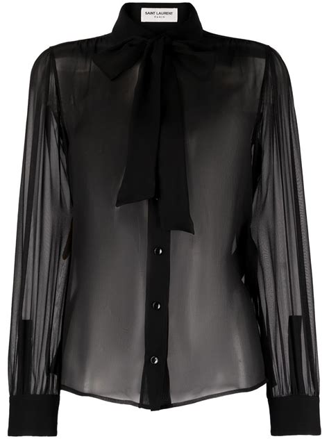 Saint Laurent Bow Detailed Sheer Silk Blouse Farfetch