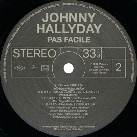 Johnny Hallyday Lp Pas Facile Hachette M F