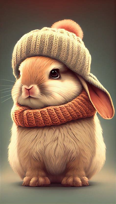 A Rabbit Wearing A Knitted Hat And Scarf