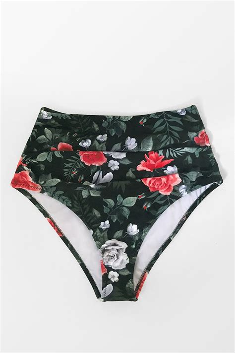 Red Floral High Waisted Bikini Bottom Cupshe AU