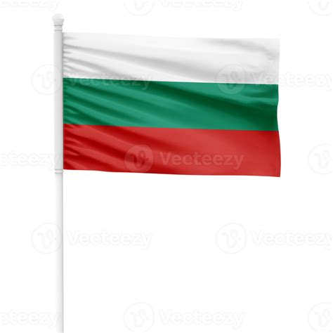 Realistic Rendering Of The Bulgaria Flag Waving On A White Metal Pole