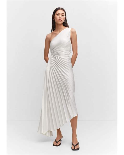 Mango Asymmetrical Pleated Dress In White Lyst Uk