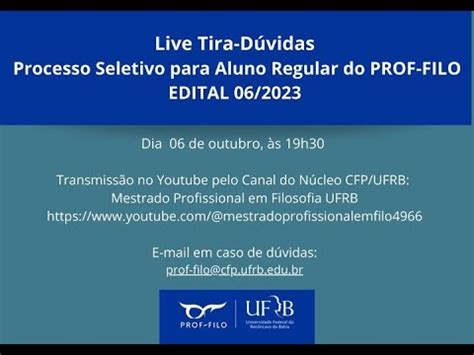 Live Tira Dúvidas Processo seletivo para Aluno Regular do PROF FILO