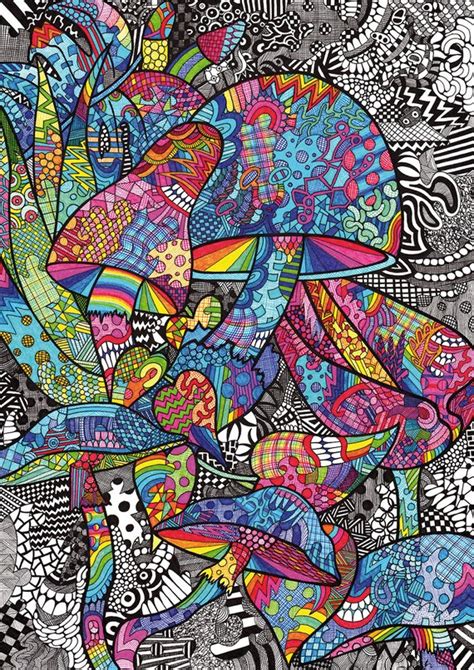 Psychedelic Mushrooms Drawing Pattern Art Line Drawing A4 Art Etsy