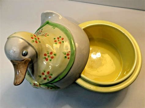 Vintage Fitz And Floyd Duck With Bandana Covered Dish Bowl Floral