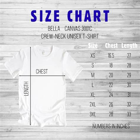 Bella Canvas Size Chart 3001c Unisex Short Sleeve Tshirt Size Etsy