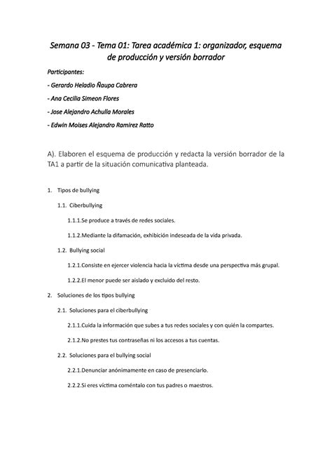 Tarea académica 1 Esquema de producción y versión borrador Semana