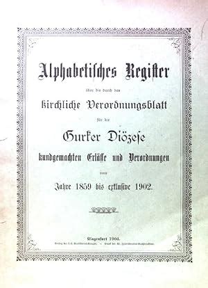 Alphabetisches Register Kirchliche Verordnungsblatt Gurker Zvab