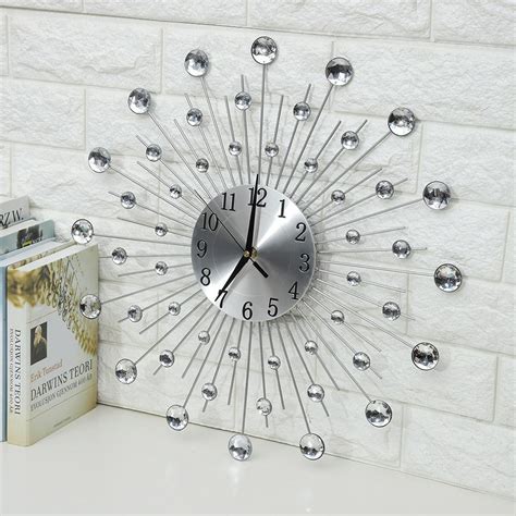 Horloge Murale En Fer Fleur Strass Horloge Cr At Grandado