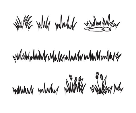 Grass Doodle Outline Collection Hand Drawn Style White Sketch Print