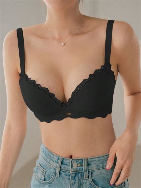 Dazy Contrast Lace Scallop Trim Wireless Bra Shein Usa