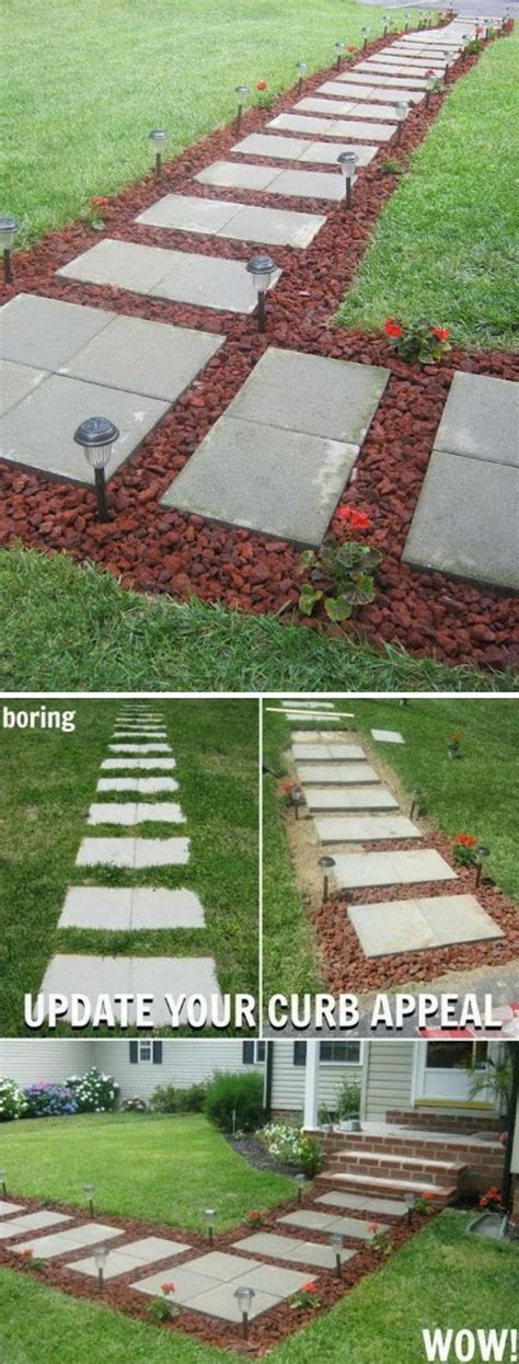 Diy Concrete Stepping Stone Squares Pathway With Lava Rocks Stepping