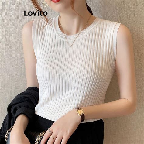 Lovito Top casual de malha básica lisa para mulheres LNL77020 Shopee