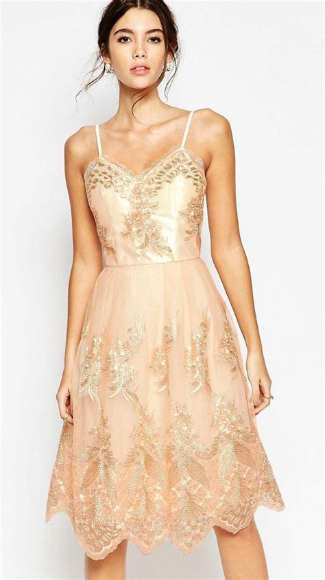 Rose Gold Lace Dress Midi Prom Dress Sheer Lace Dress Cocktail Dress Lace