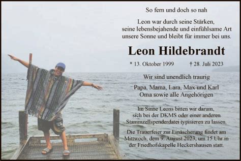 Traueranzeigen Von Leon Hildebrandt Trauer Hna De