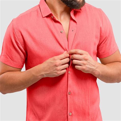 Camisa Linho Coral Masculina Vista Oka