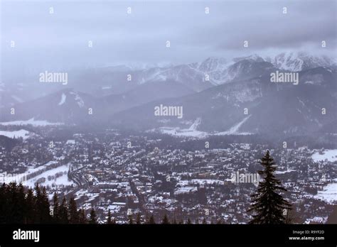 View of Zakopane and Tatra Mountains from Gubalowka in the winter in ...