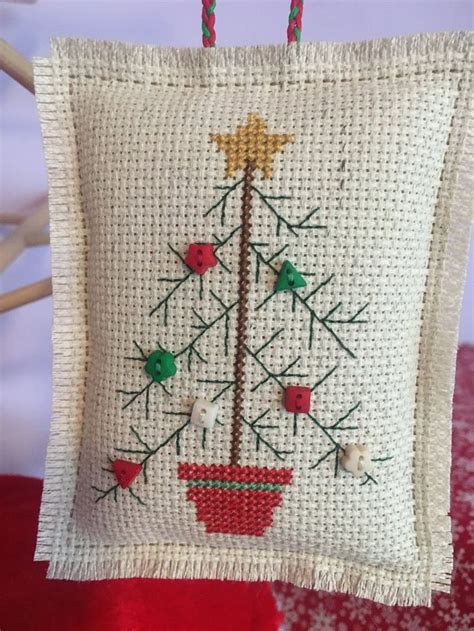 Cross Stitch Button Tree Christmas Ornament Folk Art Tree Etsy