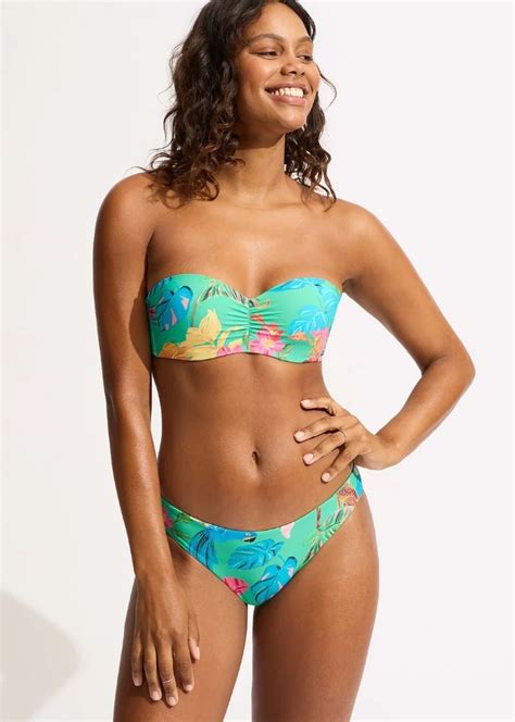 Seafolly Tropica Bustier Bandeau Bikini With Hipster Bottom Jade