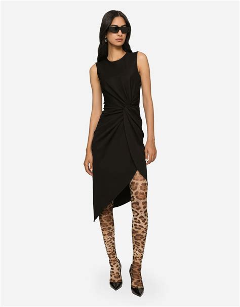 Calf Length Dress In Jersey Milano Rib With Draping In Black For Women