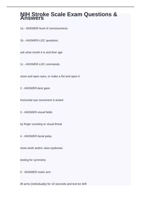 Nih Stroke Scale Exam Questions And Answers Nih Stroke Scale Stuvia Us