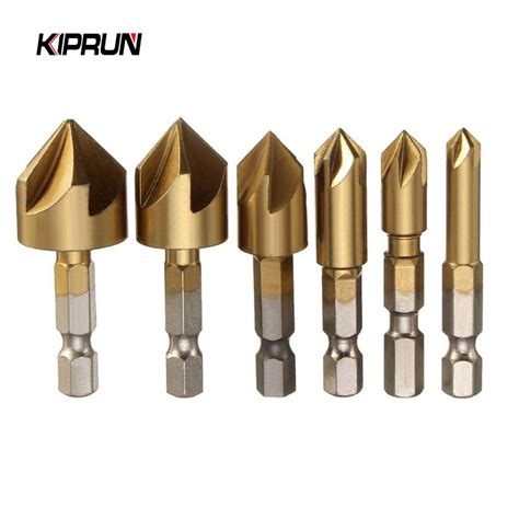 KIPRUN 6 Pcs Drill Bit Set 1 4 Hex Shank HSS 5 Flute Countersink 90