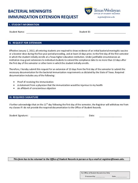 Fillable Online Bacterial Meningitis Immunization Request For Exception