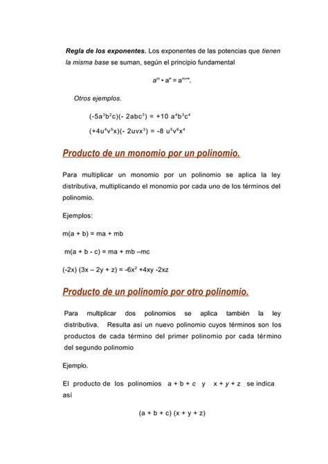 Multiplicacion Y Division De Monomios Y Polinomios Pdf