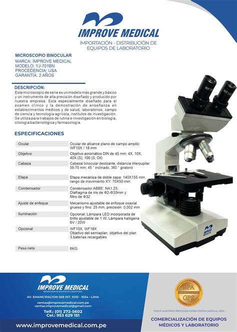 MICROSCOPIO BINOCULAR YJ 701BN IMPROVE MEDICAL Distribuidor De