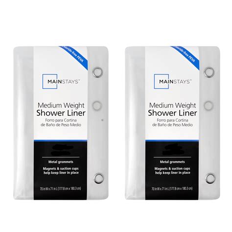 2 Pack Bundle Mainstays Medium Weight Shower Curtain Liner Clear