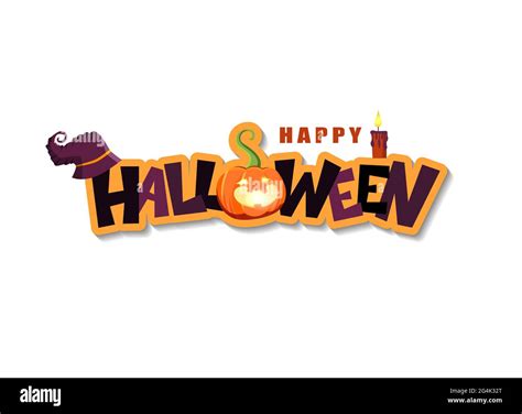 Happy Halloween Hand Lettering Text With Pumpkin Witchs Hat And