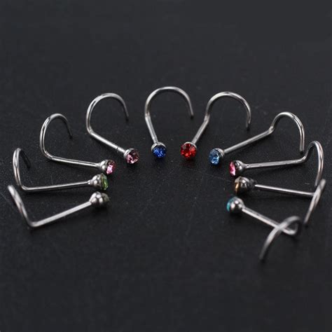 Fashion Surgical Steel Nostril Hoop Crystal Screw Stud Nose Ring Nose