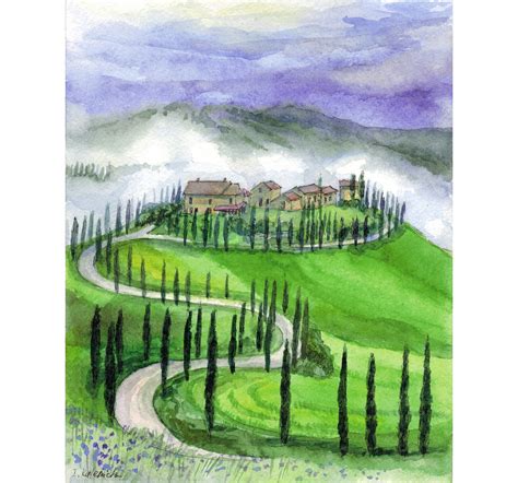 Italien Toscana Landschaft Original Aquarell Von Ilona Etsy