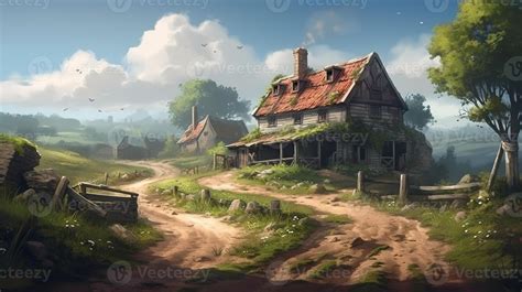 Farm Fantasy Backdrop Concept Art Realistic Illustration Background ...