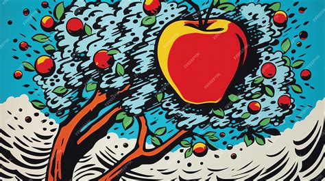 Premium Ai Image Apple Roy Lichtenstein Cartoon Colourful Vintage