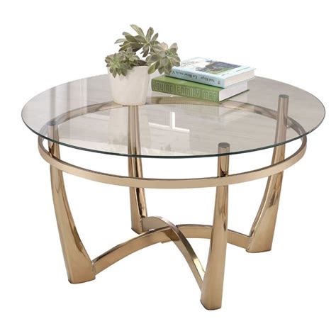 Bowery Hill Round Glass Top Coffee Table In Champagne Cymax Business