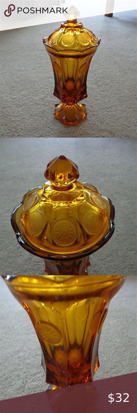 Fostoria Coin Glass Amber Glass Apothecary Foot And Pedestal