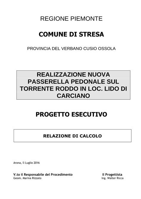 PDF REALIZZAZIONE NUOVA PASSERELLA PEDONALE SUL Calcolo Pdf La