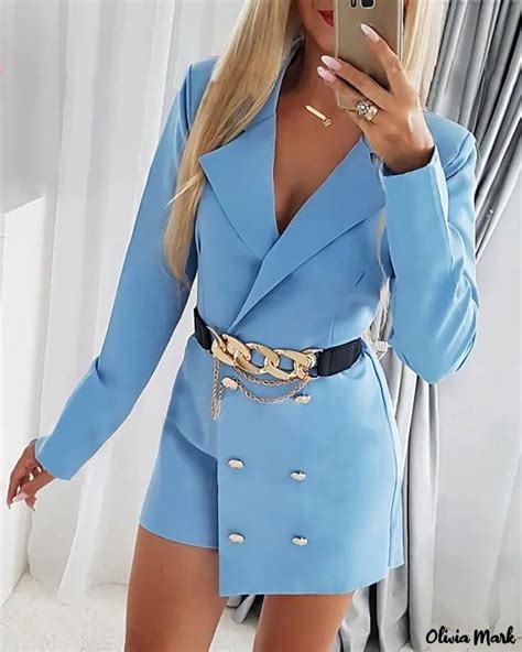 Olivia Mark Long Sleeve Double Breasted Blazer Playsuit Rompers