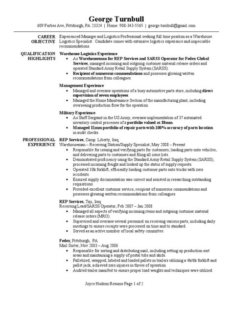 Warehouse Logistics Specialist Resume Sample Logistics Warehouse