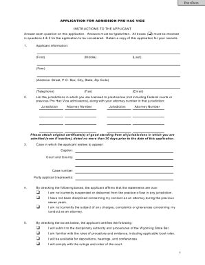 Fillable Online Application For Admission Pro Hac Vice Fax Email Print