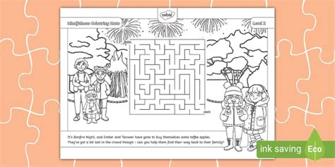 Bonfire Night Mindfulness Colouring Maze L2 Twinkl